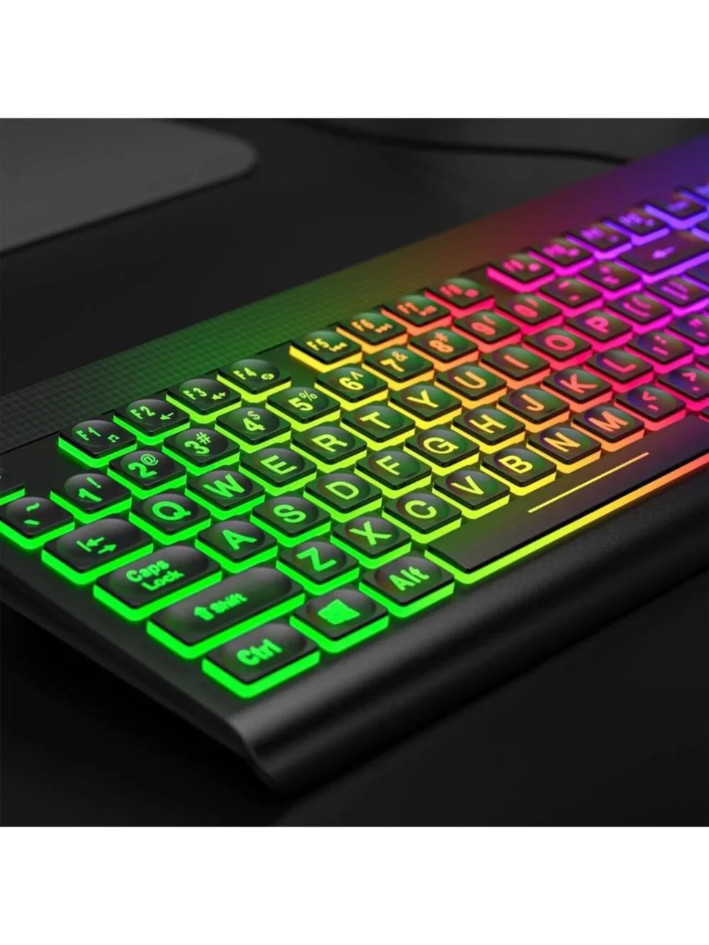 Large Print Backlit USB Keyboard - Full Size Rainbow LED for PC, Laptop & Gaming